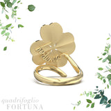Anello foglia grande Quadrifoglio-Fortuna in Ag925 in tre varianti di colore TKNA2006