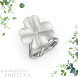 Anello foglia grande Quadrifoglio-Fortuna in Ag925 in tre varianti di colore TKNA2006