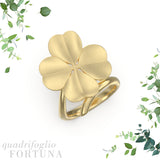 Anello foglia grande Quadrifoglio-Fortuna in Ag925 in tre varianti di colore TKNA2006