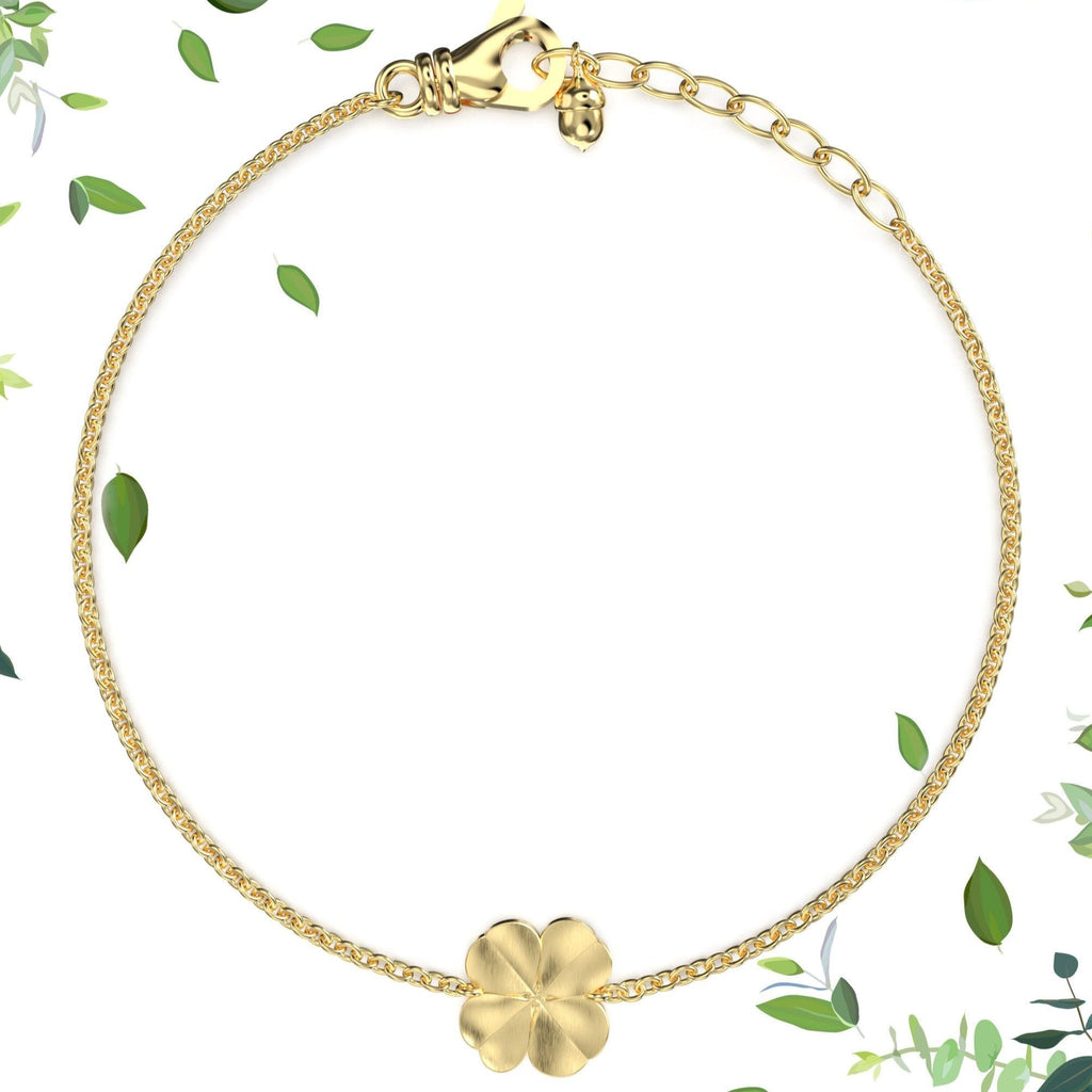 Bracciale Doppio Strato Oro Con Foglia Quadrifoglio E Perline In Acciaio Inox