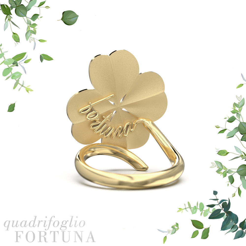 Anello foglia grande Quadrifoglio-Fortuna in Ag925 in tre varianti di colore TKNA2006