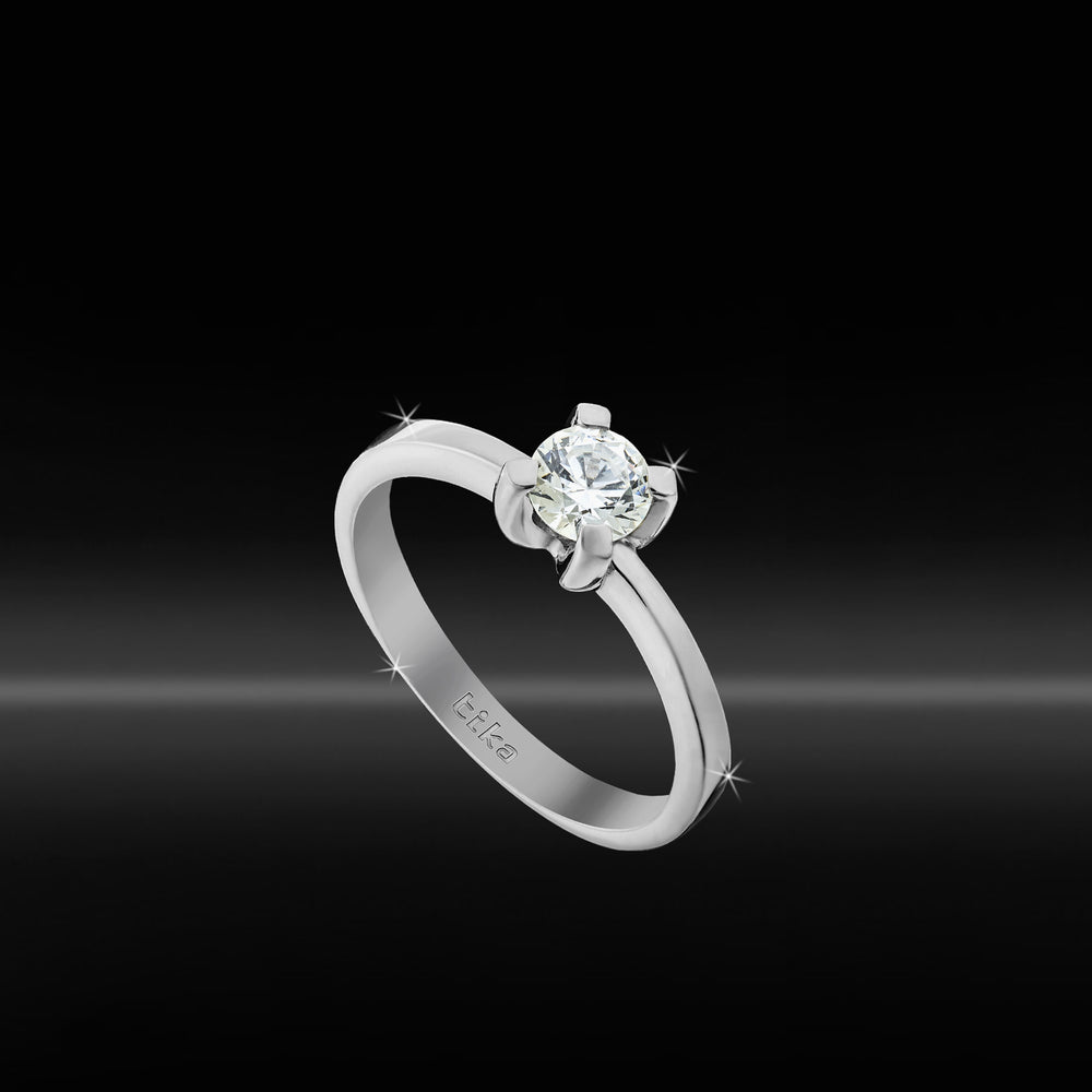 Anello solitario in ag925 rodiato bianco e pietre cz White montatura lineare