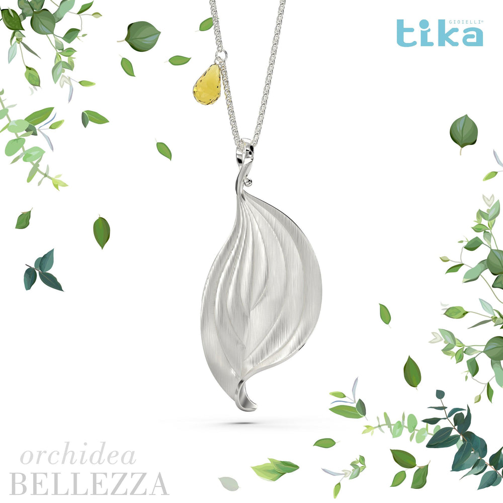 Collana foglia grande Orchidea-Bellezza in Ag925 in tre varianti di colore TKNA9001+ - TIKA Gioielli Shop