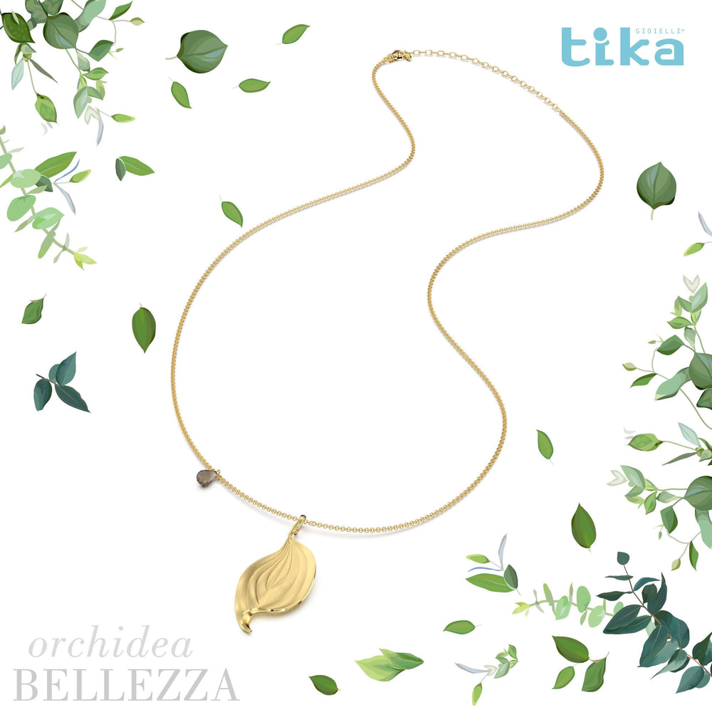 Collana foglia grande Orchidea-Bellezza in Ag925 in tre varianti di colore TKNA9001+ - TIKA Gioielli Shop