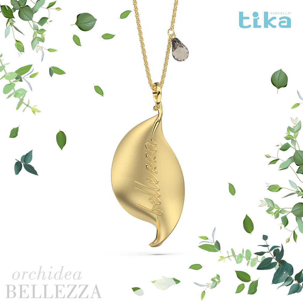 Collana foglia grande Orchidea-Bellezza in Ag925 in tre varianti di colore TKNA9001+ - TIKA Gioielli Shop