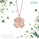 Collana foglia grande Quadrifoglio-Fortuna in Ag925 in tre diversi colori TKNA9006+ - TIKA Gioielli Shop