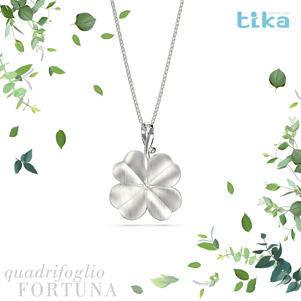 Collana Quadrifoglio-Fortuna foglia media in Ag925 in tre diversi colori TKNA8006 - TIKA Gioielli Shop