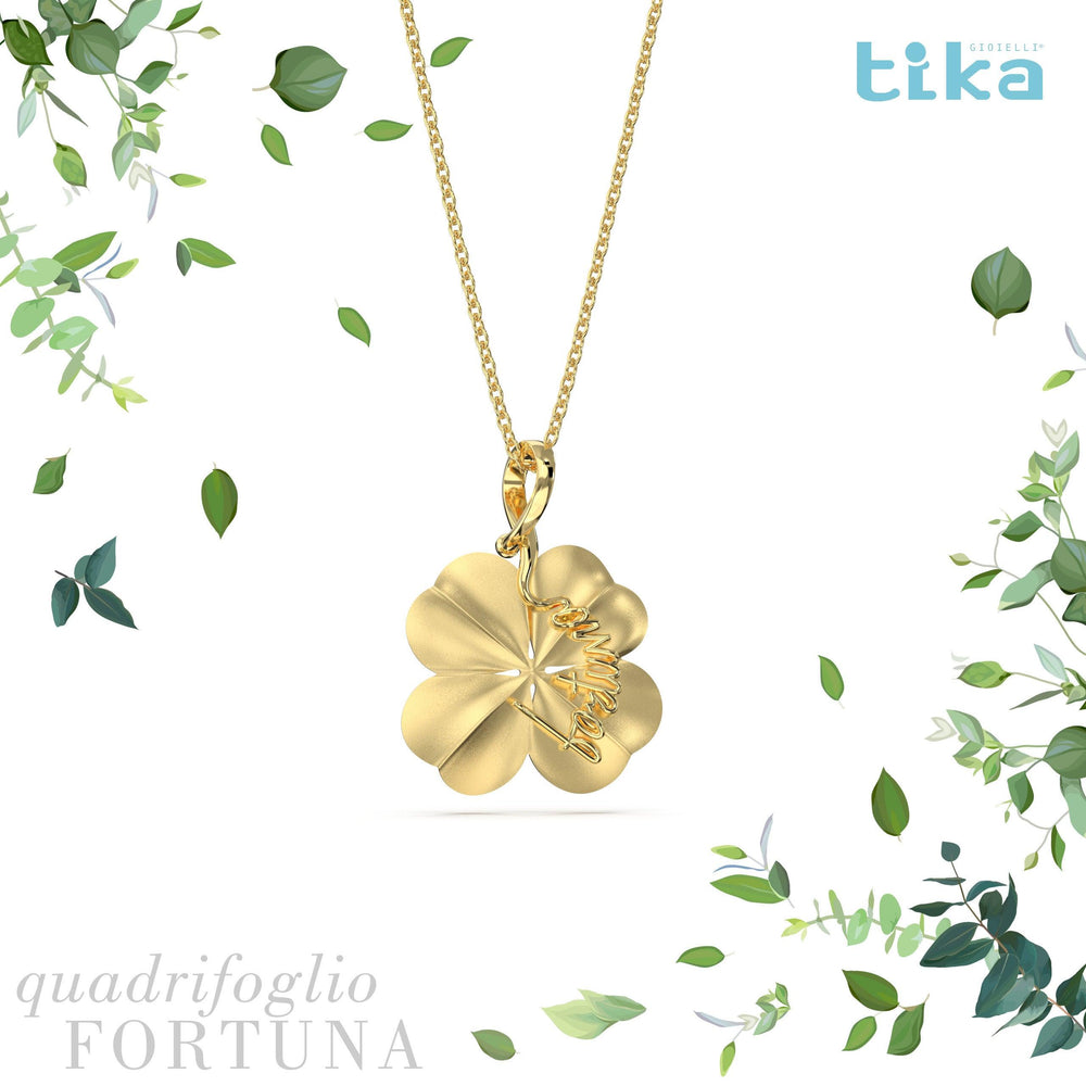 Collana Quadrifoglio-Fortuna foglia media in Ag925 in tre diversi colori TKNA8006 - TIKA Gioielli Shop