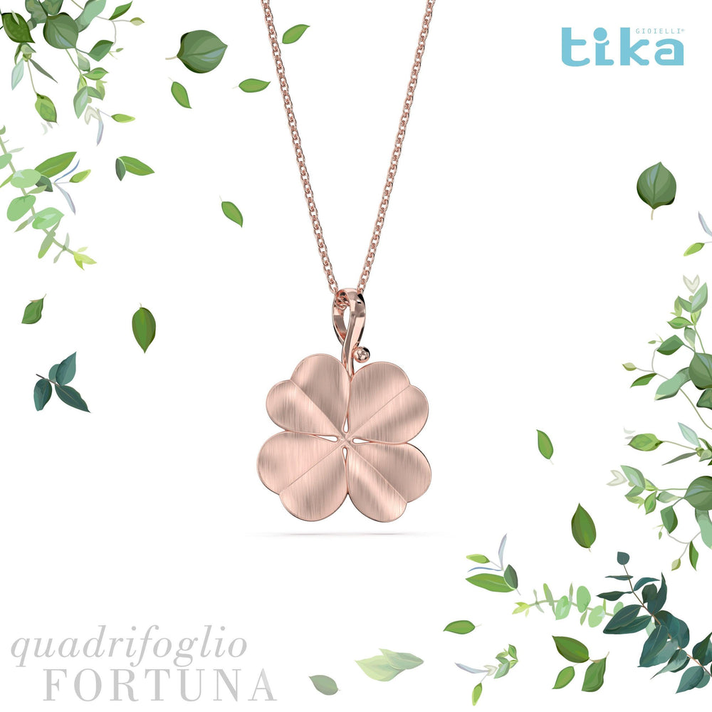 Collana Quadrifoglio-Fortuna foglia media in Ag925 in tre diversi colori TKNA8006 - TIKA Gioielli Shop